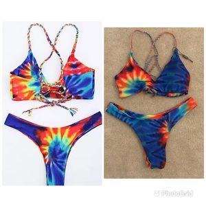 Zaful Tie Dye Swimsuit Criss Cross Strap Sz 6 NEW